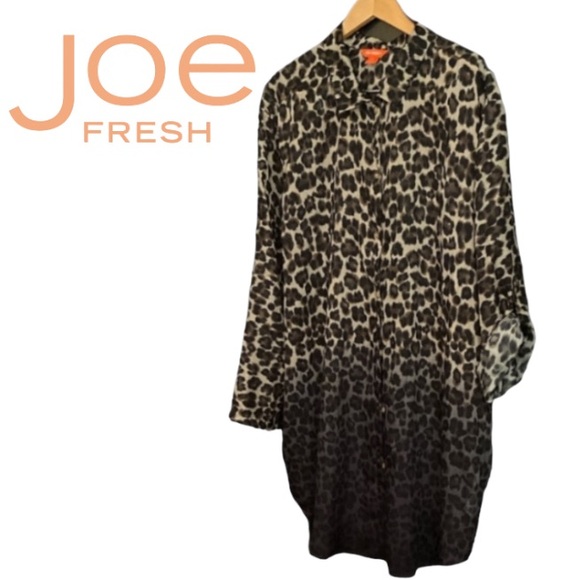 2X Joe Fresh Floaty Chiffon Animal Print Button Down Tunic - Picture 1 of 15